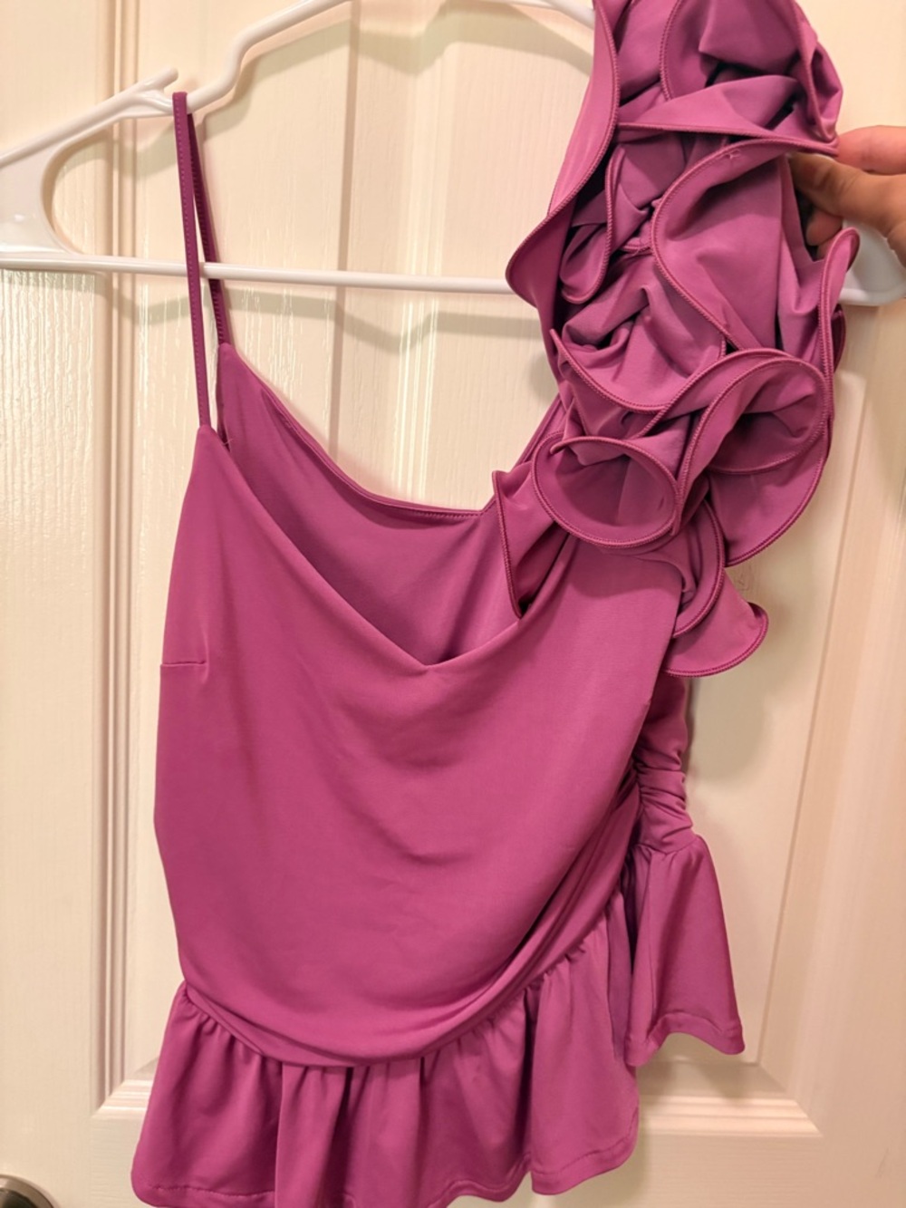 Magenta Ruffled One-Shoulder Top - Picture 3 of 3